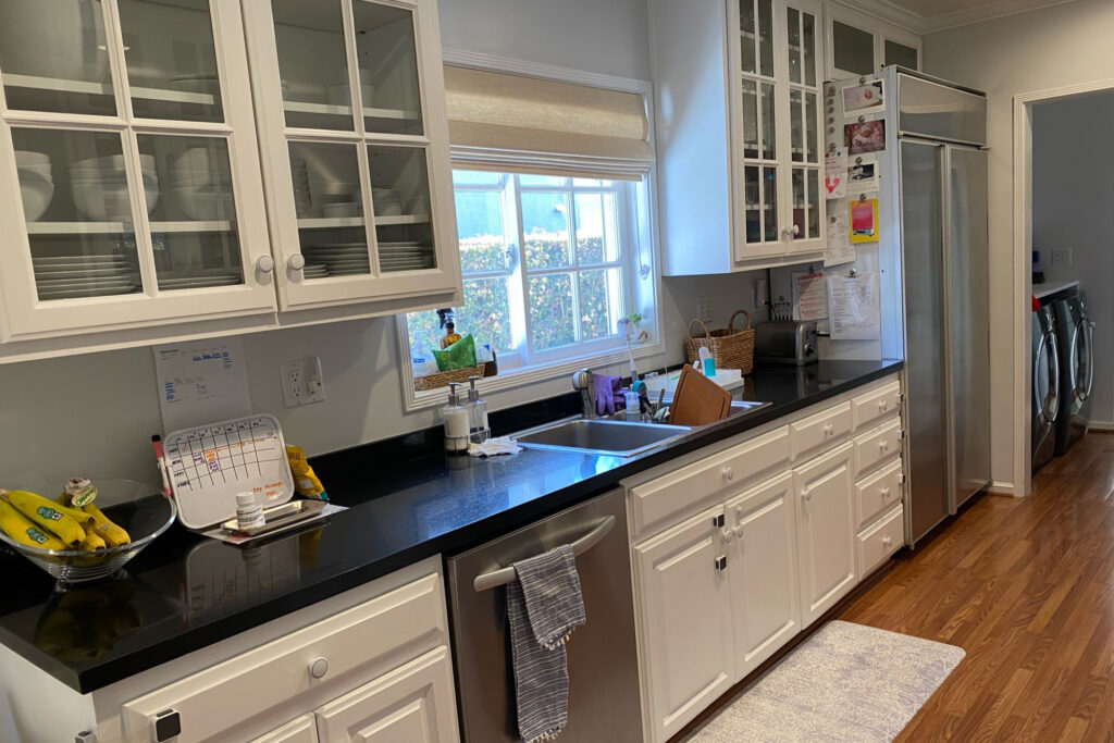 A before photo of a Brentwood ranch home kitchen before it was redesigned by Liz Zaret and A Little Sprucing